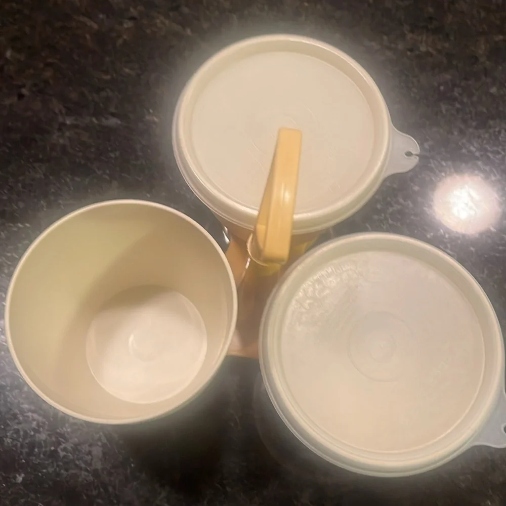 Vintage Tupperware Condiment Caddy 3 Container Serving Set. Missing 1 lid